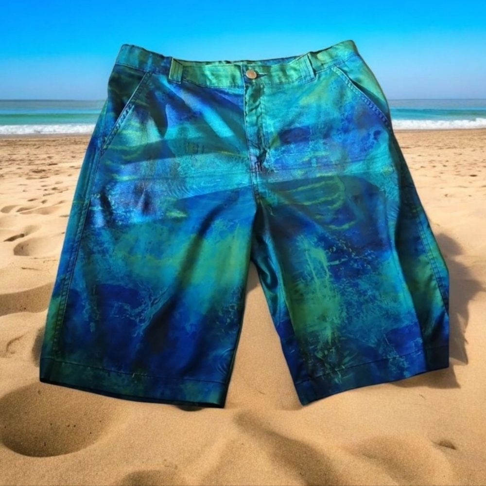 Vibrant Blue and Green Shorts By Reel Legends 28/30W Size L BOYS or Womens Small